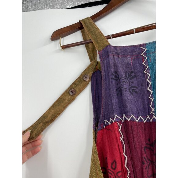 Rising International Womens Large Patchwork Overalls Boho Adjustable Straps - Picture 3 of 9